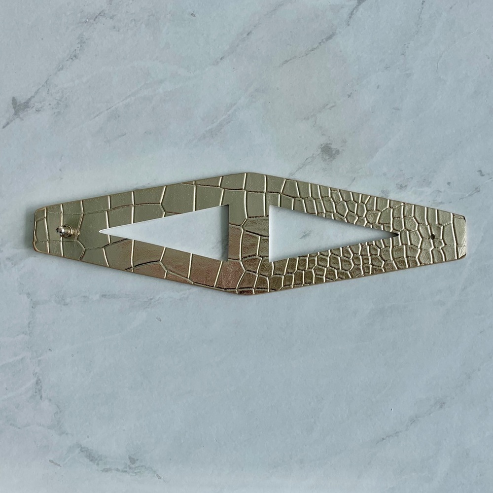 Croc Embossed Gold Eco Leather Cuff Bracelet - Picture 2 of 9